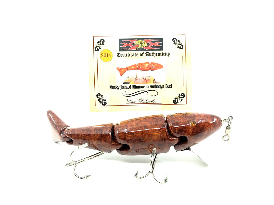 Musky Dan (XXX Lures) Musky Jointed Minnow in Ambonya Burl w/COA