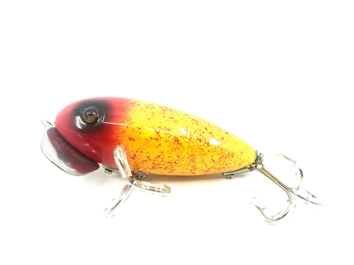 Musky Dan (XXX Lures) Jitter Bug, Yellow/Red Head & Speckles Color