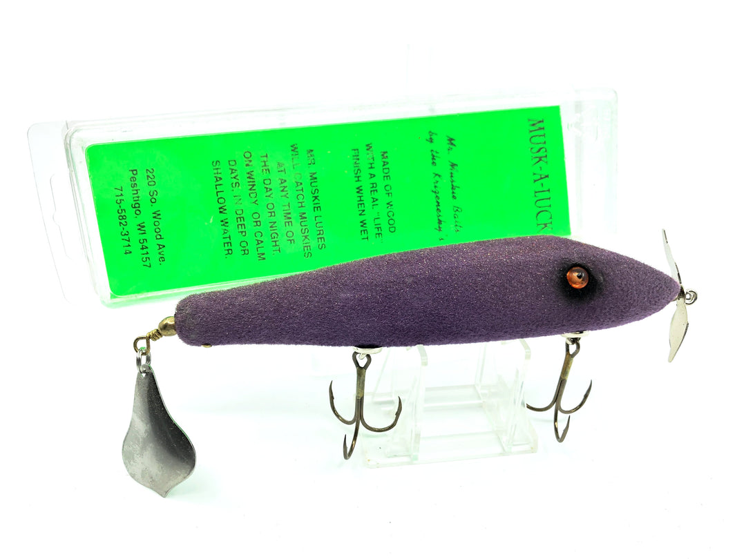 Mr. Muskie Baits by Krizenesky Brothers, Musk-A-Luck Custom painted with Box-Purple Flap Tail