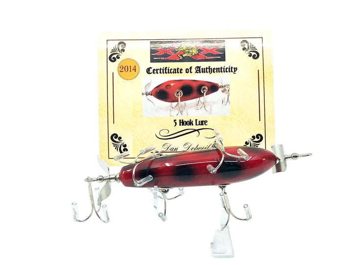 Musky Dan (XXX Lures) 5 Hook Minnow, Red/Black Spots w/COA
