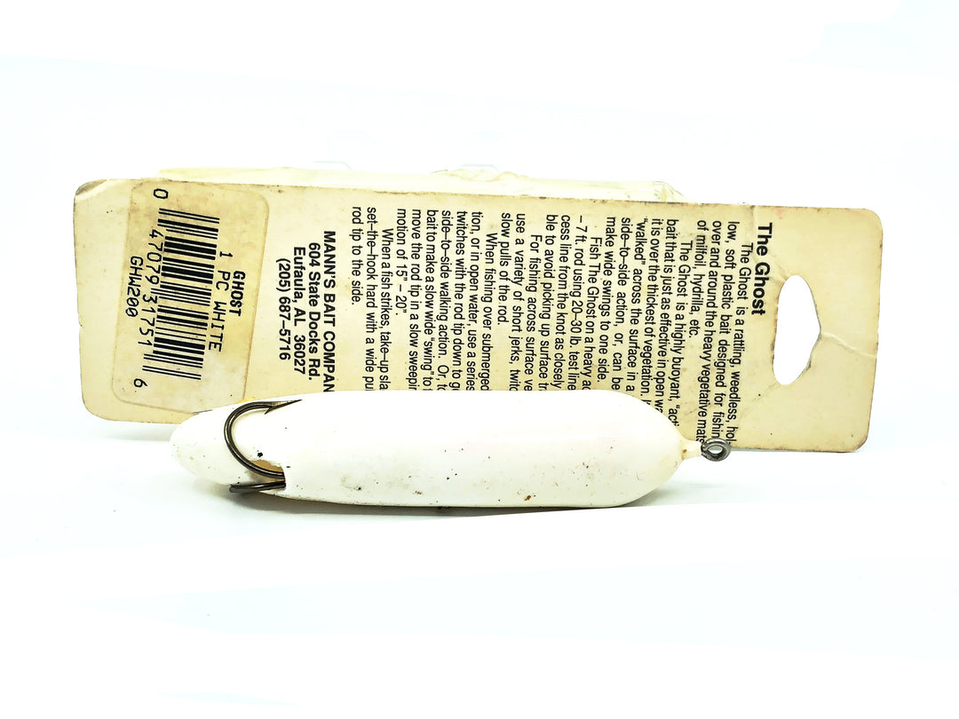 Mann's Ghost Weedless Soft Bait, White Color with Card