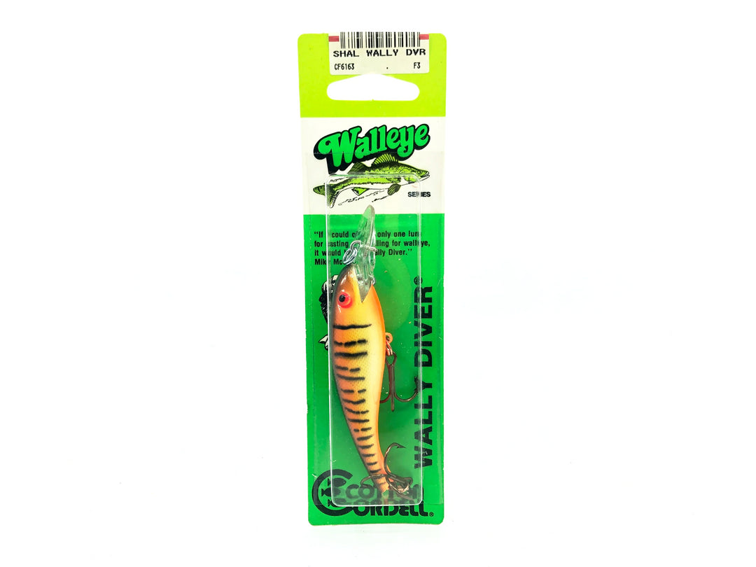 Cotton Cordell Shallow Wally Diver, #163 Yellow Tiger Color on Card