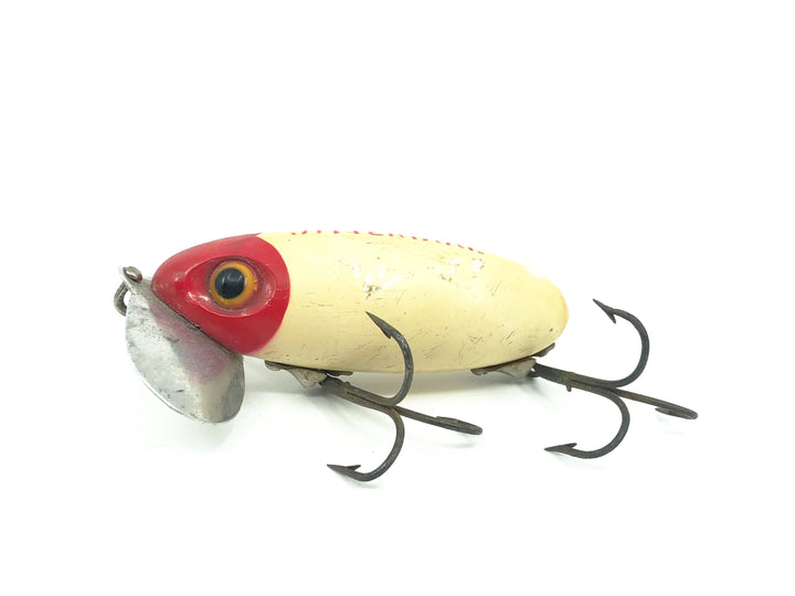 Arbogast Jitterbug 5/8oz, Red Head/White Body Color, Vintage Bugged-Eyed Model