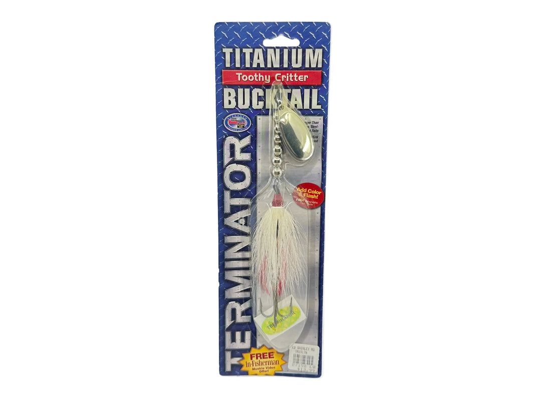Terminator Titanium Toothy Critter Bucktail, White/Red Color on Card
