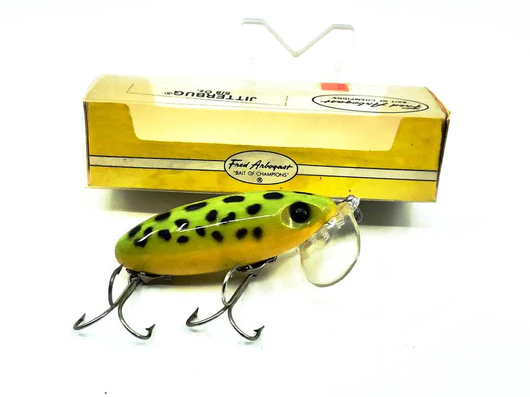 Arbogast Jitterbug Clear Lip 5/8oz, Frog/Yellow Belly Color with Box