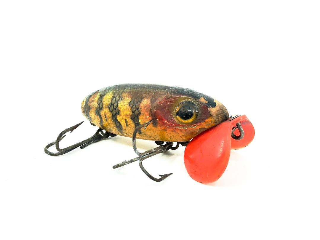 Arbogast Plastic Red Lip Jitterbug 1940's WWII Era, Perch Color - War Bug-Wooden Body