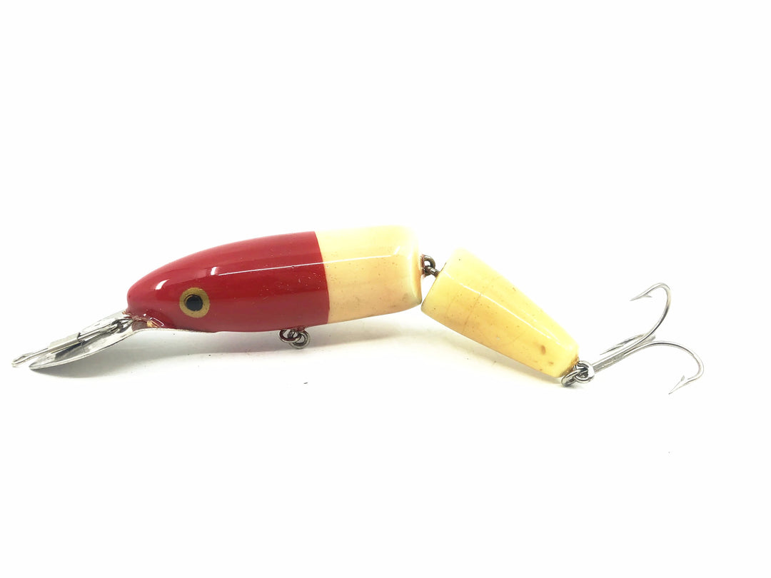 Jointed Wooden 5" Musky Bait, Red Head/White Color