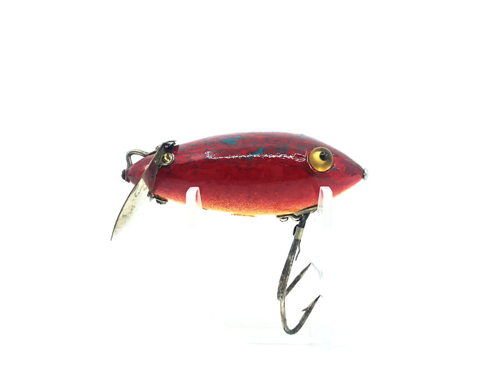 Heddon #1900 Baby Crab Wiggler, Repainted Red/Cyan Crackleback Color