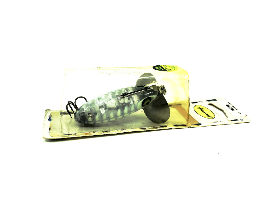 Japanese Arbogast Jitterbug 5/8oz, CLRBN Clear Bone/Chemical Light Color on Card