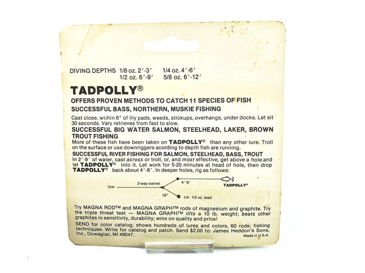 Heddon 9000 Tadpolly Spook, SO Spotted Orange Color on Card