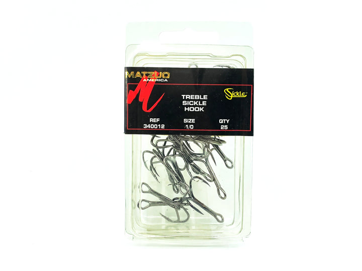 Matzuo American Treble Sickle Hook Size 1/0 Qty 25 Hooks, Black Chrome Color 340012-1/0