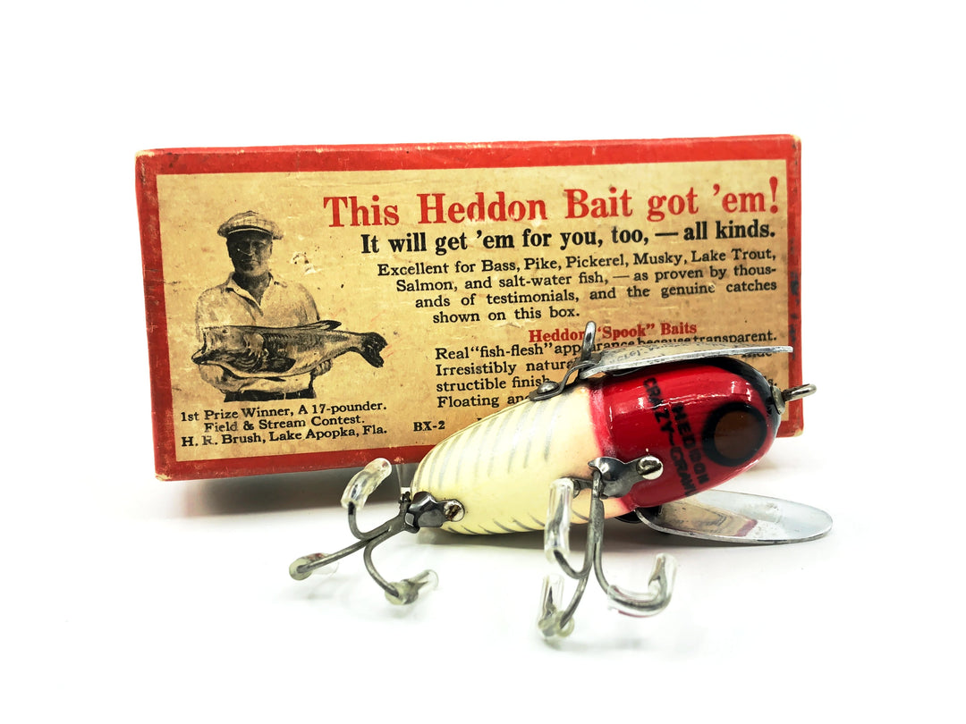 Heddon Crazy Crawler 2120, XRW White & Red Shore Color with Brush Box