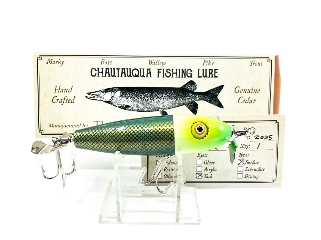 Chautauqua Topwater Torpedo, Lemon Lime Color