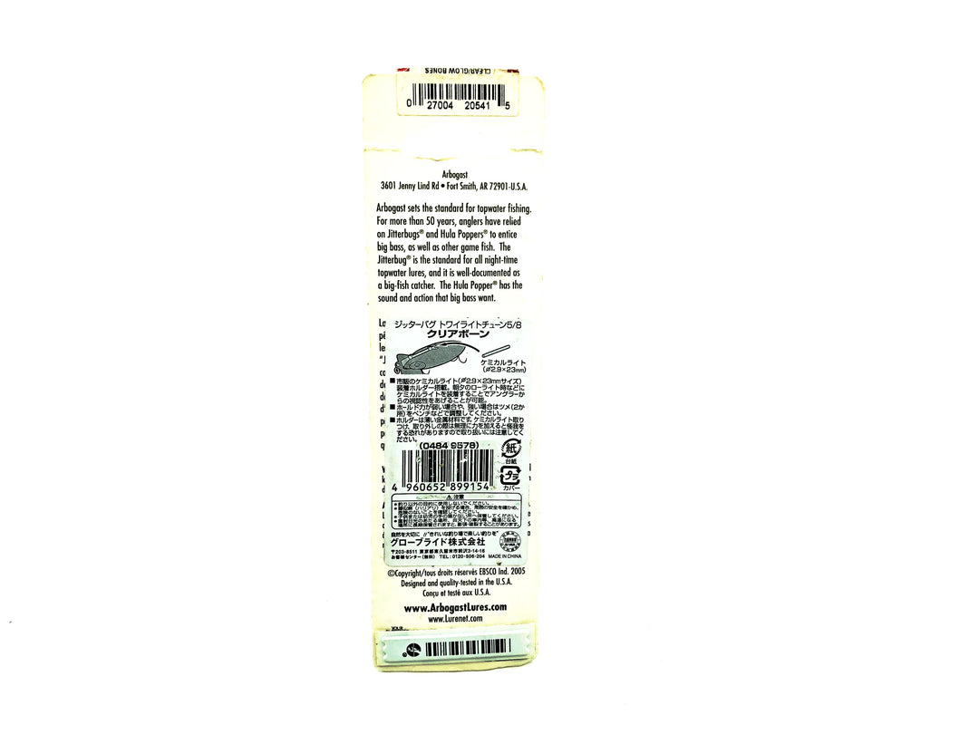Japanese Arbogast Jitterbug 5/8oz, CLRBN Clear Bone/Chemical Light Color on Card