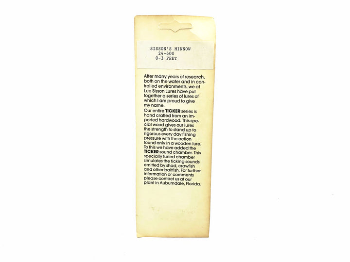 Lee Sisson Ticker Sisson's Minnow, Silver Sparkles/Black Back Color on Card