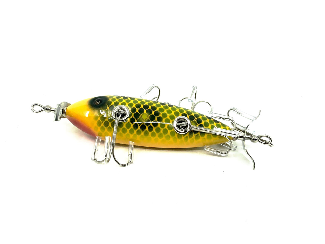 Musky Dan (XXX Lures) 5 Hook 150 Lure, Frog Spot/Yellow Head w/COA
