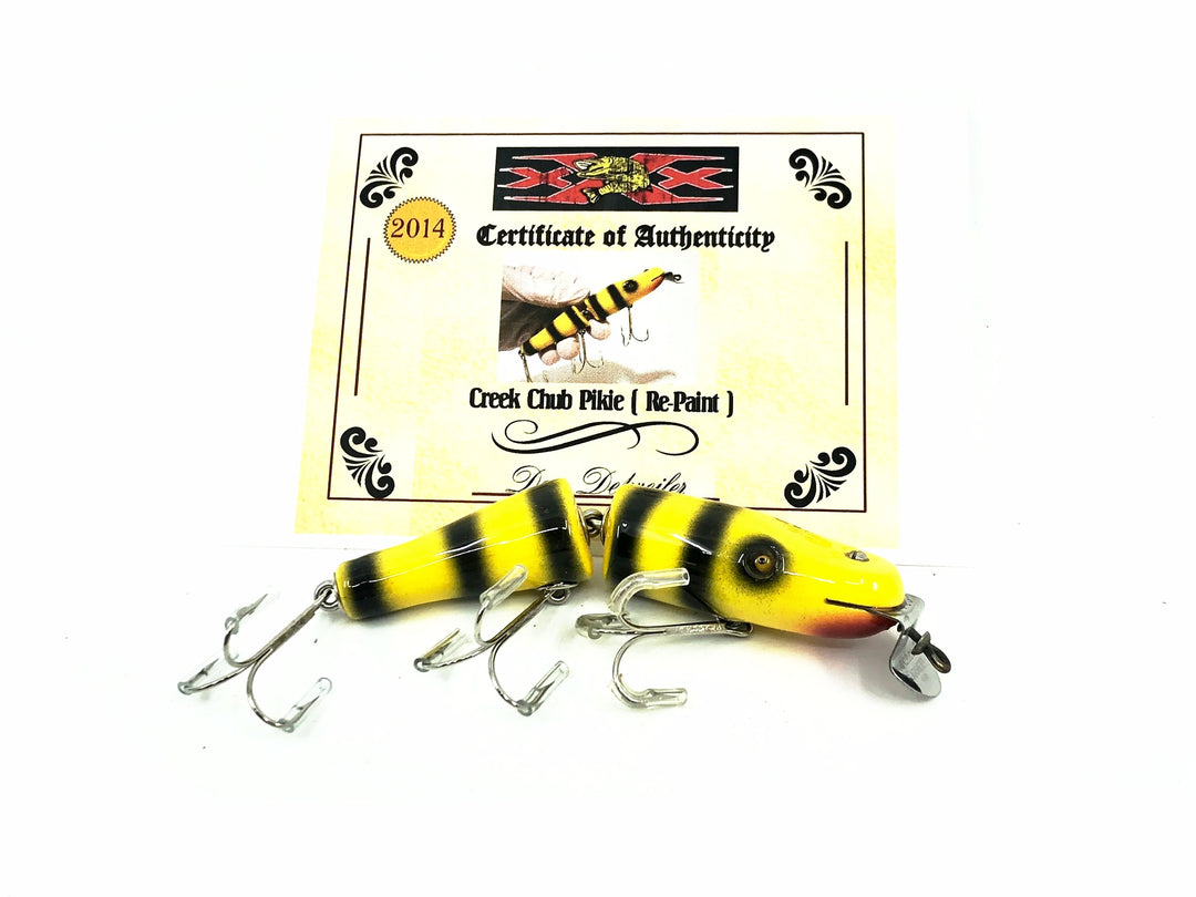Musky Dan (XXX Lures) Repainted Creek Chub Jointed Pikie, Tiger Stripe Color w/COA