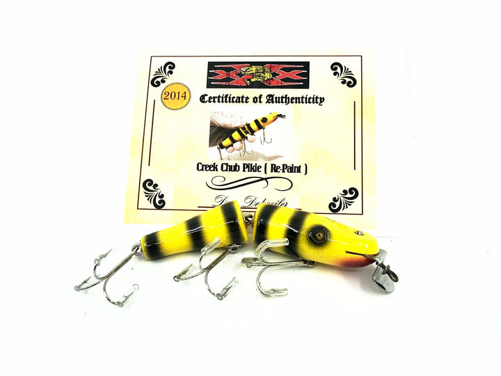 Musky Dan (XXX Lures) Repainted Creek Chub Jointed Pikie, Tiger Stripe Color w/COA