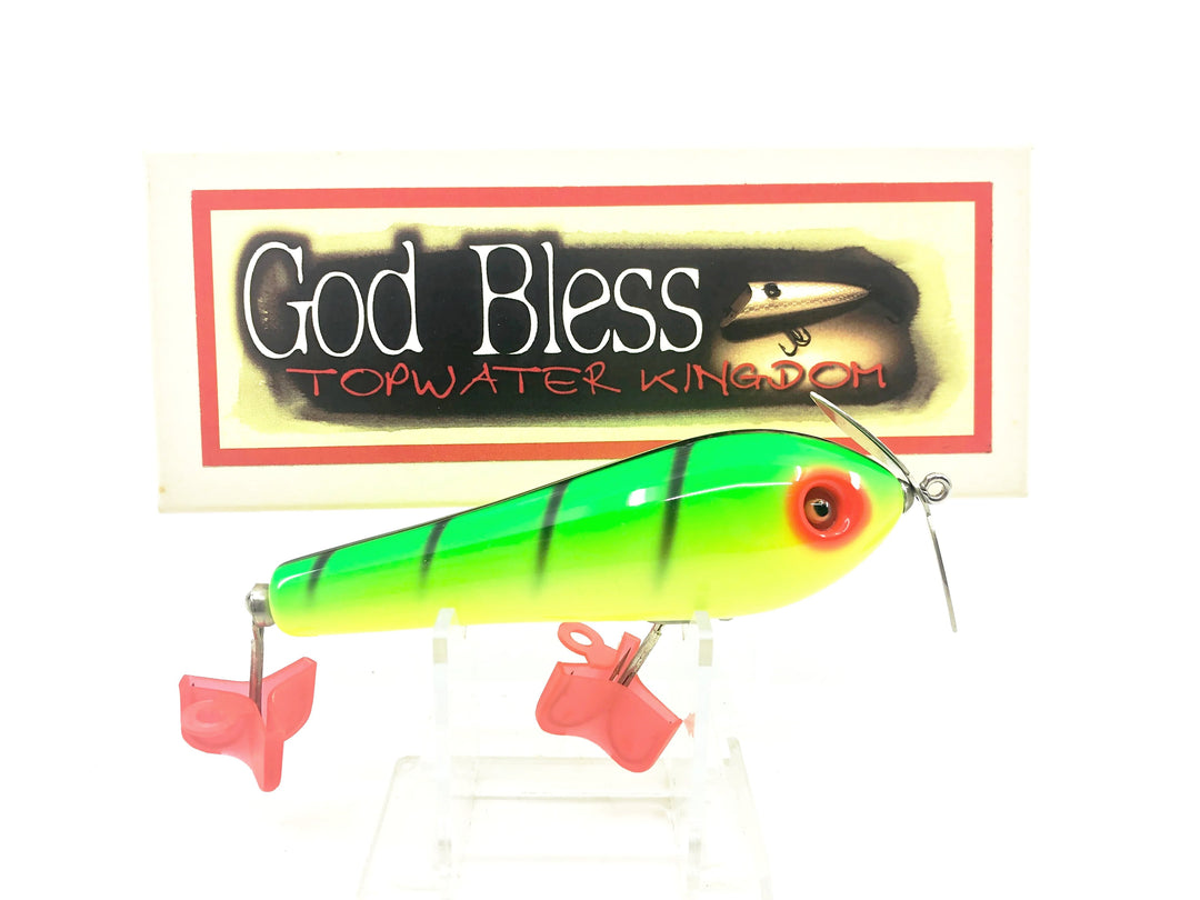 God Bless Factory Topwater Kingdom Juggler Lure, TG Green/Chartreuse/Black Ribs Color w/Box