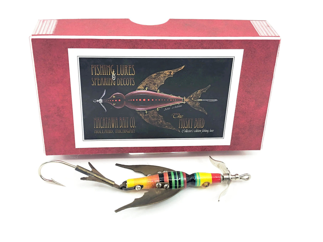 Macatawa Bait Co. Mini Musky Bird, Red/Yellow/Green/Black Color w/Box