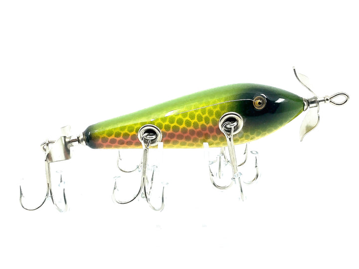 Musky Dan (XXX Lures) 5 Hook Minnow, Green/Yellow/Red Scale