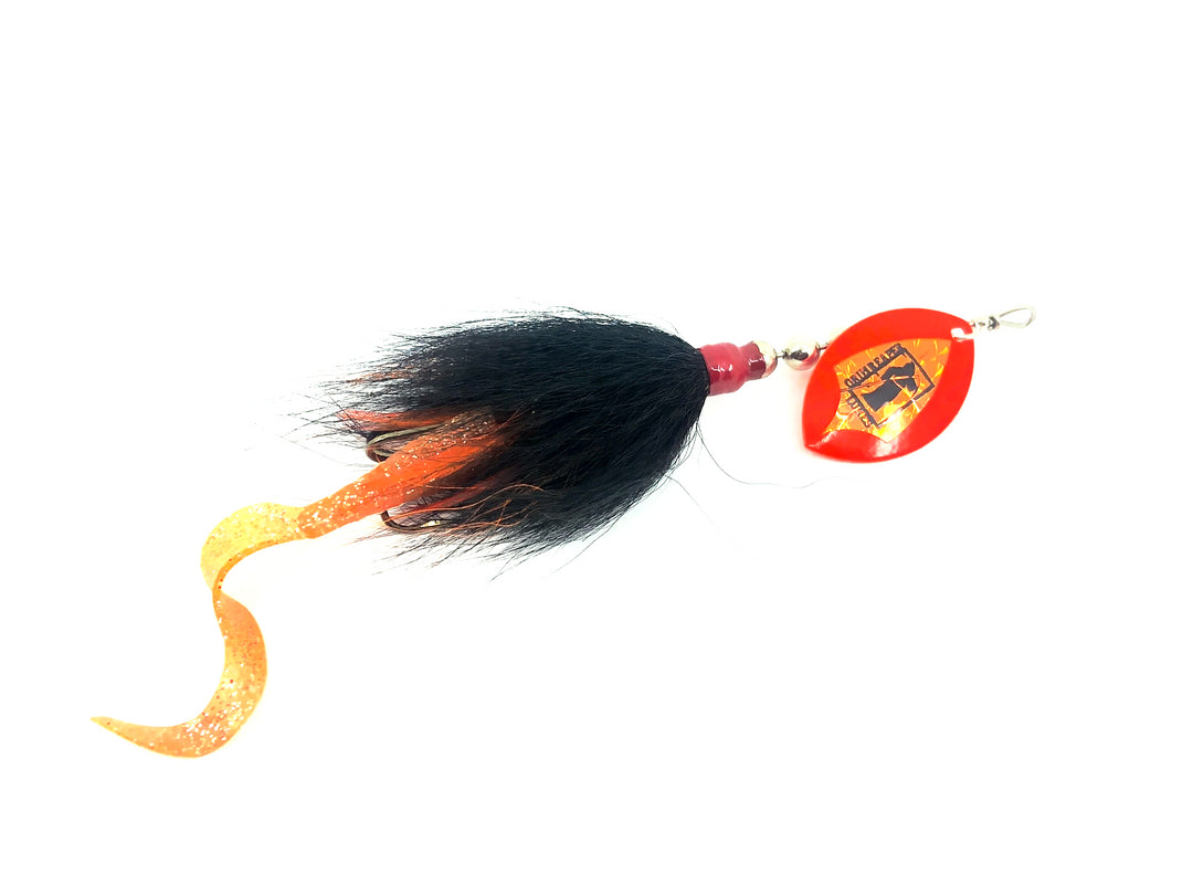 Grim Reaper Inline Spinner 1oz, Orange Blade/Black Bucktail/Orange Grub Tail