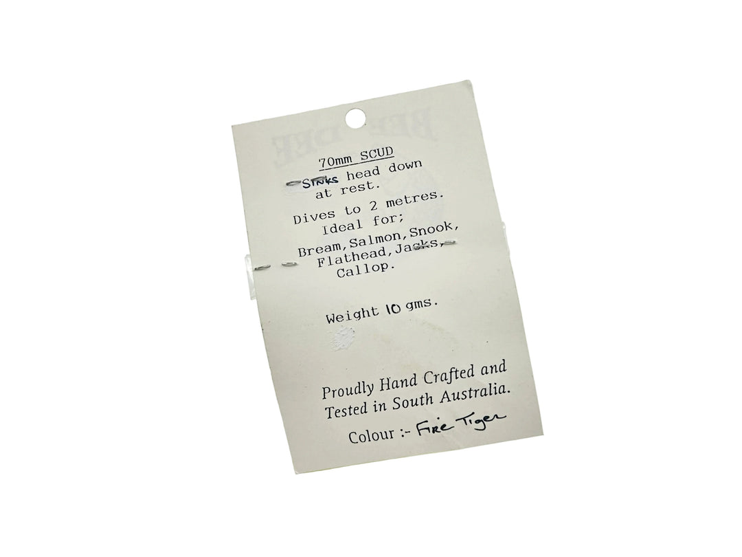 Bee Dee Lures 70mm Scud, Fire Tiger Color on Card