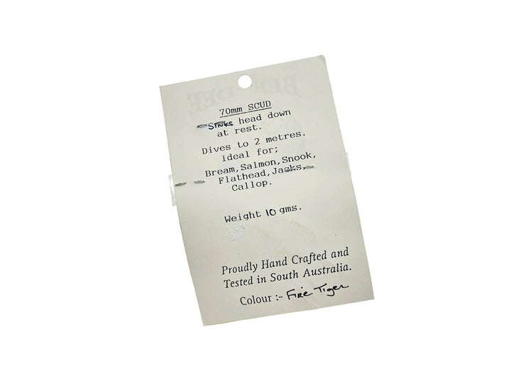 Bee Dee Lures 70mm Scud, Fire Tiger Color on Card