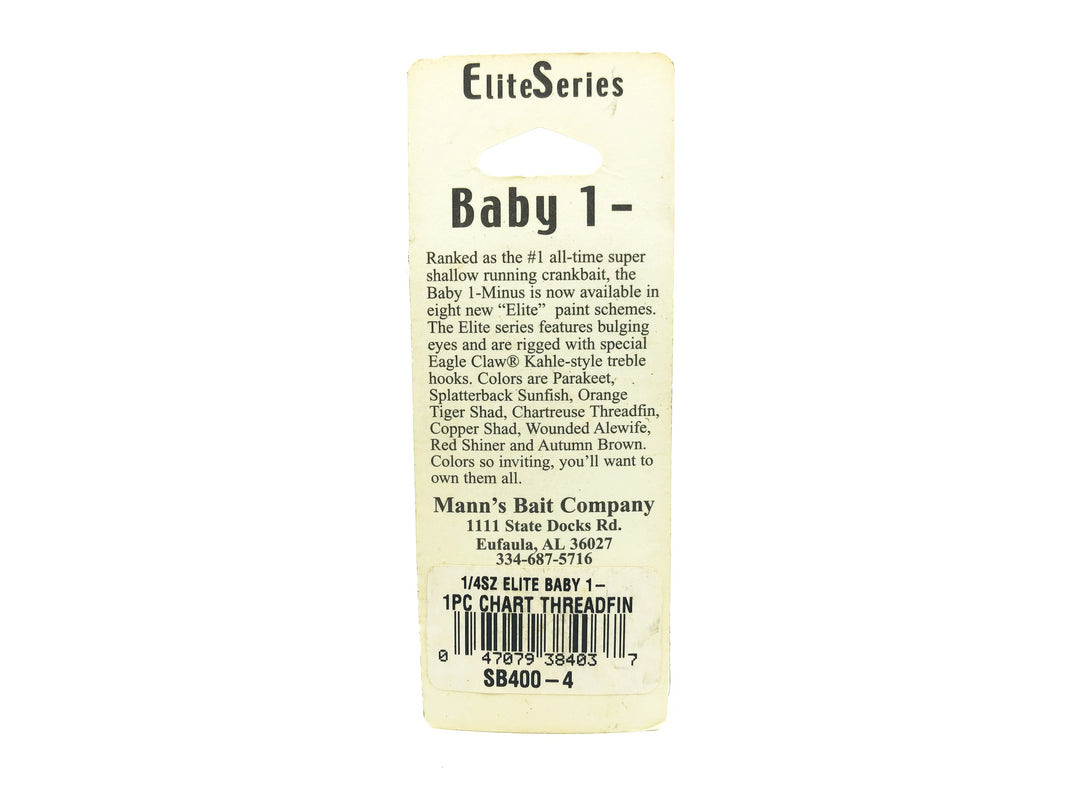 Mann's Elite Baby 1- Minus, Chartreuse Threadfin Color on Card