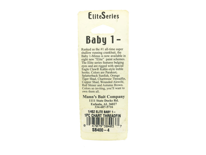 Mann's Elite Baby 1- Minus, Chartreuse Threadfin Color on Card
