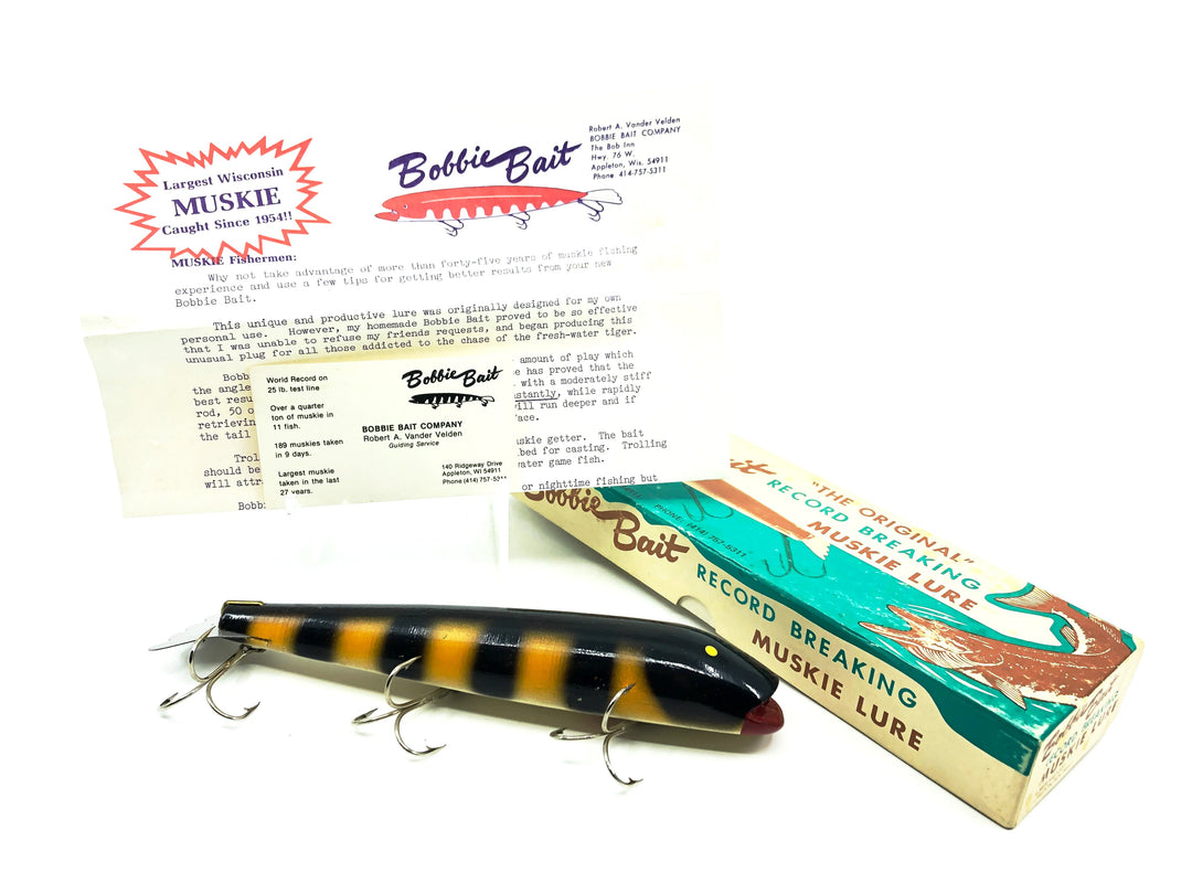 Bobbie Bait Musky Lure, Yellow Perch Color Vintage Lure with Box