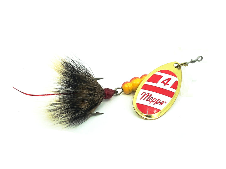 Mepps Aglia #4 Dressed Treble, Gold Red White Blade Color.