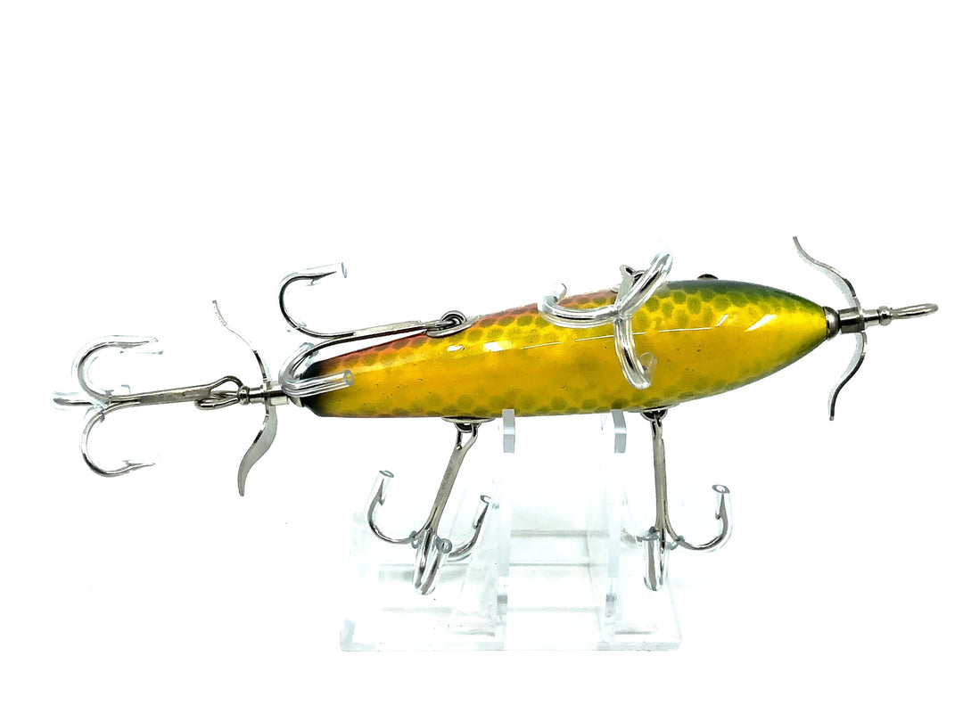 Musky Dan (XXX Lures) 5 Hook Minnow, Green/Yellow/Red Scale