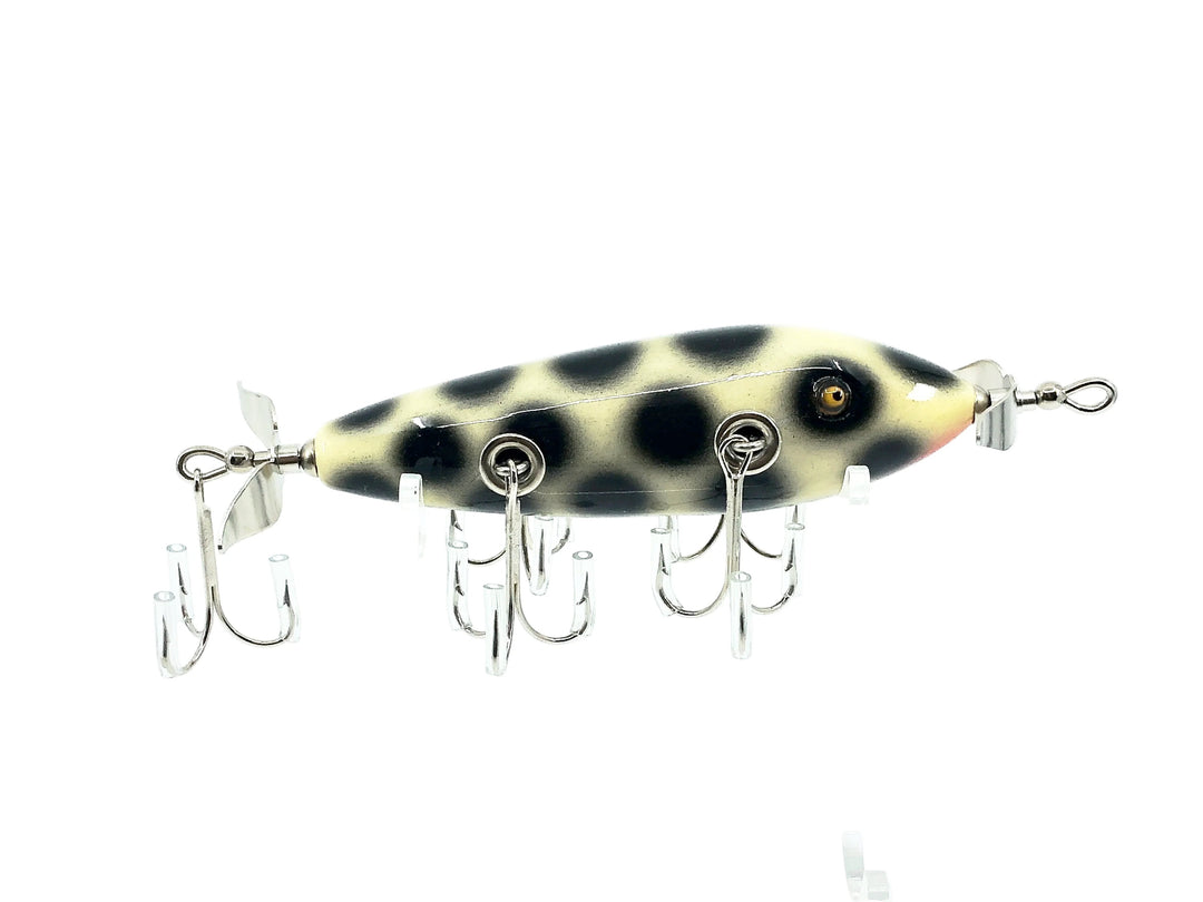 Musky Dan (XXX Lures) 5 Hook 150 Lure, White/Black Dots w/COA