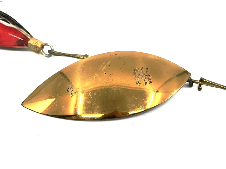 Pflueger Muskill Spinner 2463 No.12 Treble, Gold Blade/Feather Tail - Beautiful Peacock Feather
