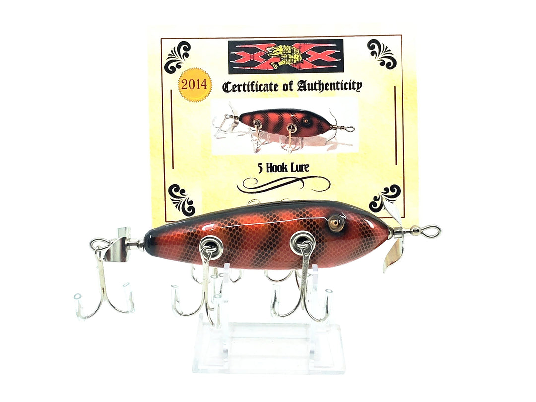 Musky Dan (XXX Lures) 5 Hook 150 Lure, Dark Red Crawdad w/COA