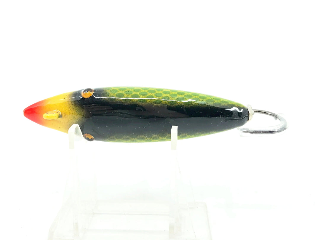 Musky Dan (XXX Lures) Single Hook Pikaroon, Green Scale/Yellow Belly Color