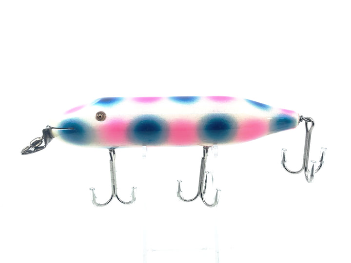 Musky Dan (XXX Lures) Husky Pikie, White/Blue & Pink Spots Color with COA
