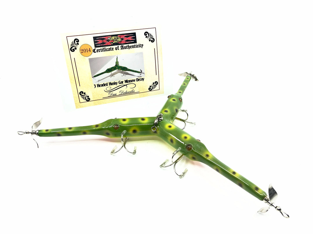 Musky Dan (XXX Lures) 3 Headed Husky Gar Decoy, Frog Color w/COA