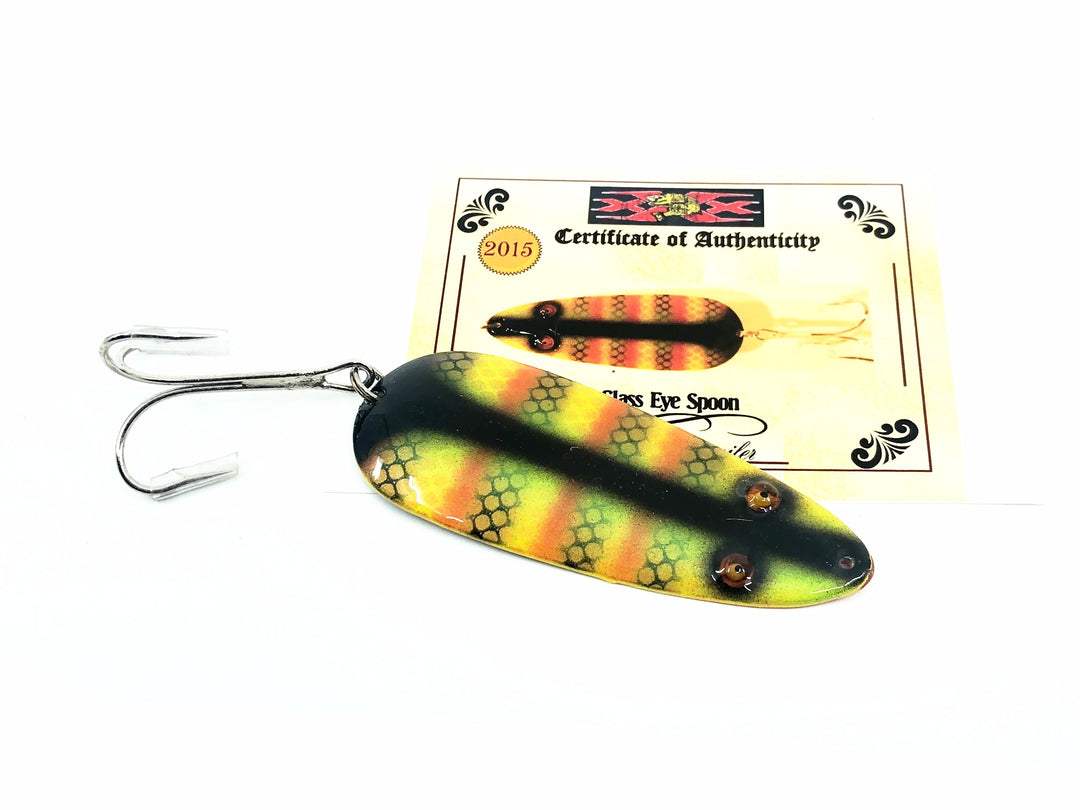 Musky Dan (XXX Lures) Glass Eye Spoon, Perch Scale Color w/COA