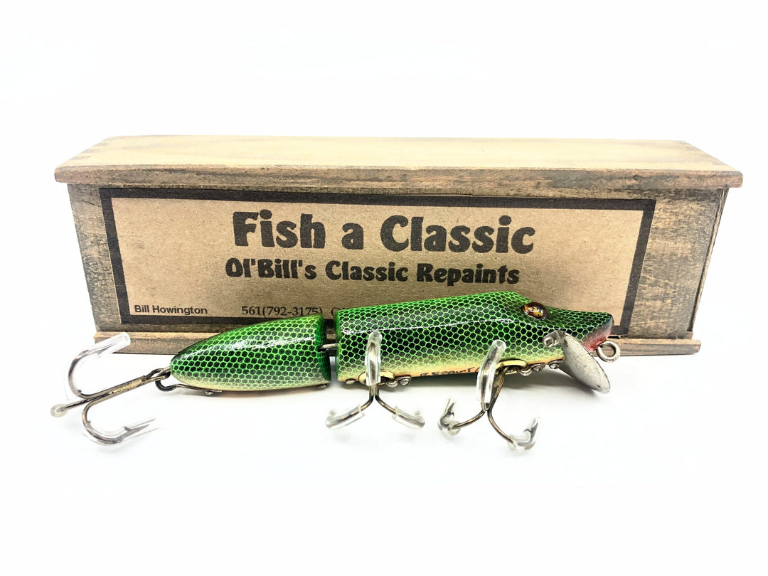 Bill Howington "Ol Bill" Repaint Heddon Jointed Vamp, Green Scale w/Box