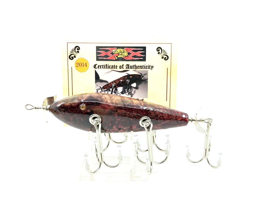Musky Dan (XXX Lures) 5 Hook Minnow, Dyed Maple Burl w/COA