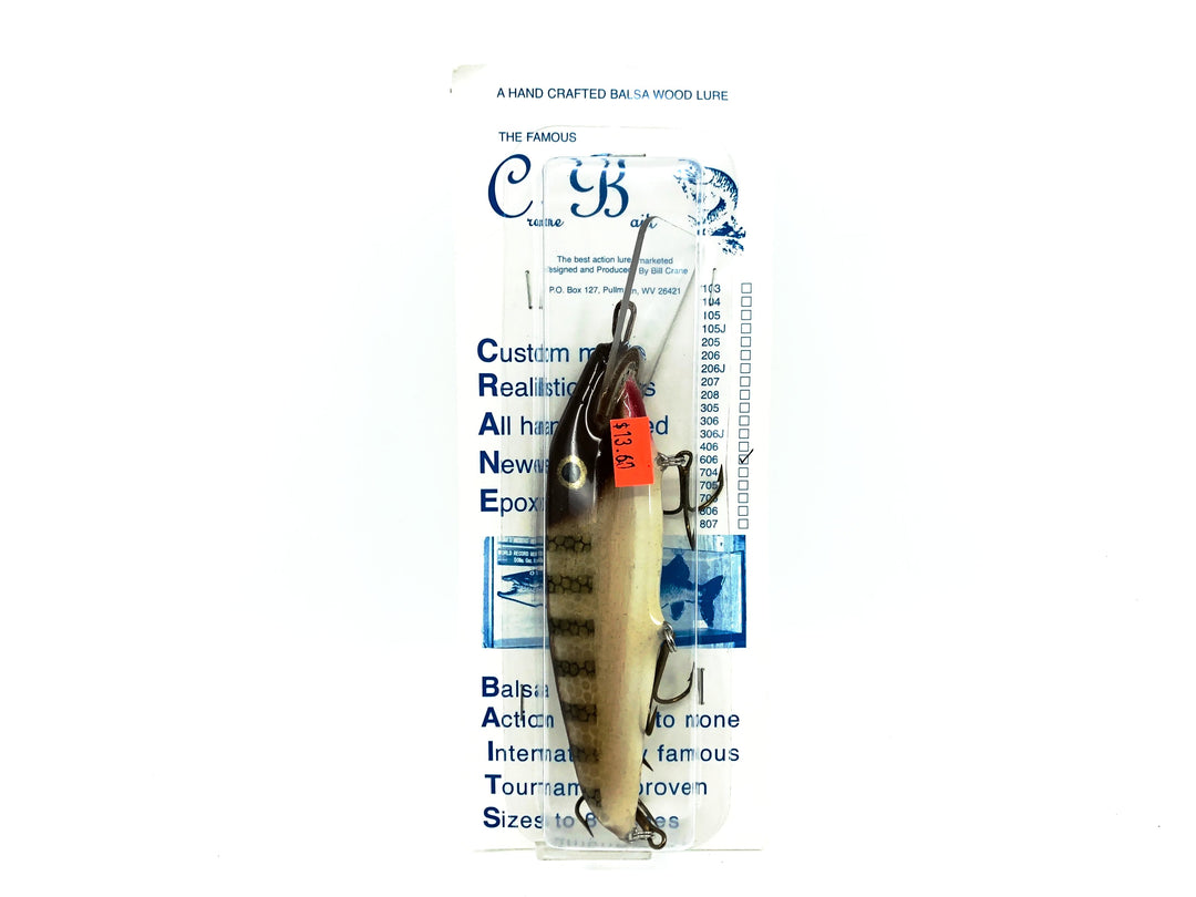 Crane 606 Musky Bait, Brown Perch/White Belly Color, New on Card