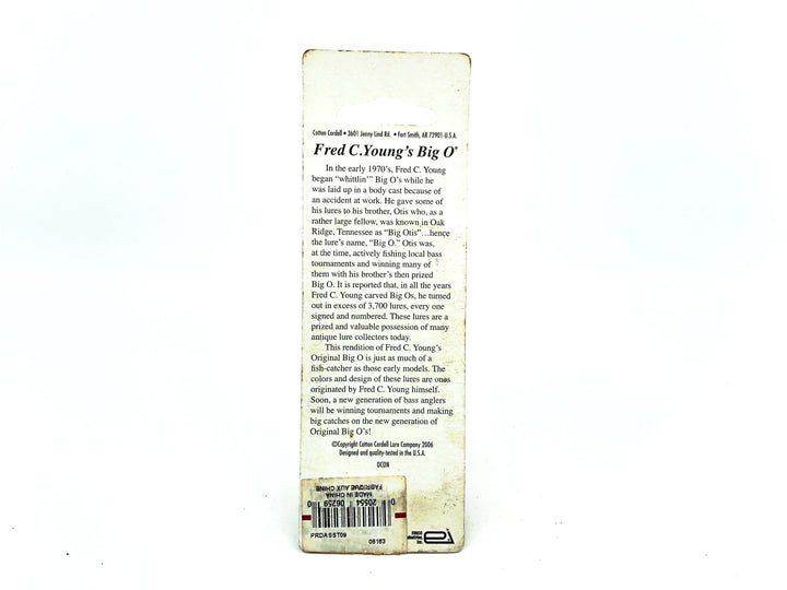 Cotton Cordell Fred Young Original Big O Wooden Lure, Bloodshad Color on Card