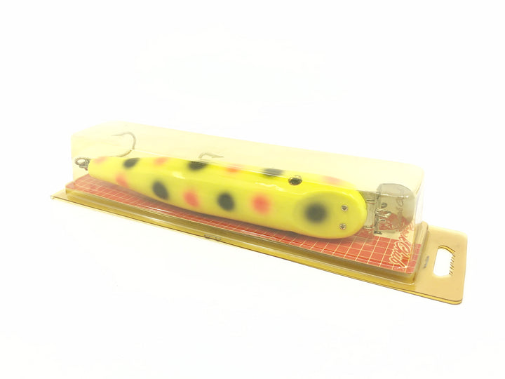 Creek Chub Wooden Giant Straight Pikie 6800, Chartreuse Spotted Color, New on Card Old Stock