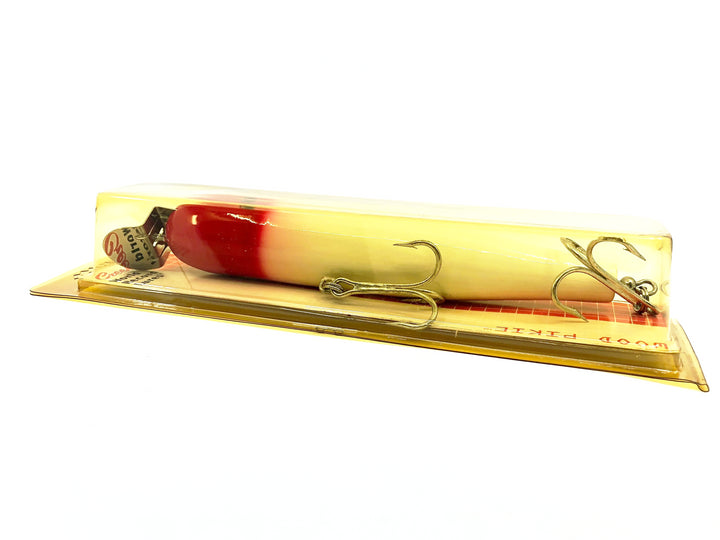 Creek Chub Wooden Giant Straight Pikie 6800, Red Head/White Color, New on Card Old Stock