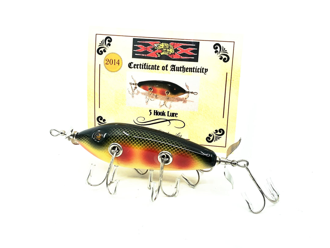 Musky Dan (XXX Lures) 5 Hook Lure, Yellow/Red Spots/Black Scale w/COA