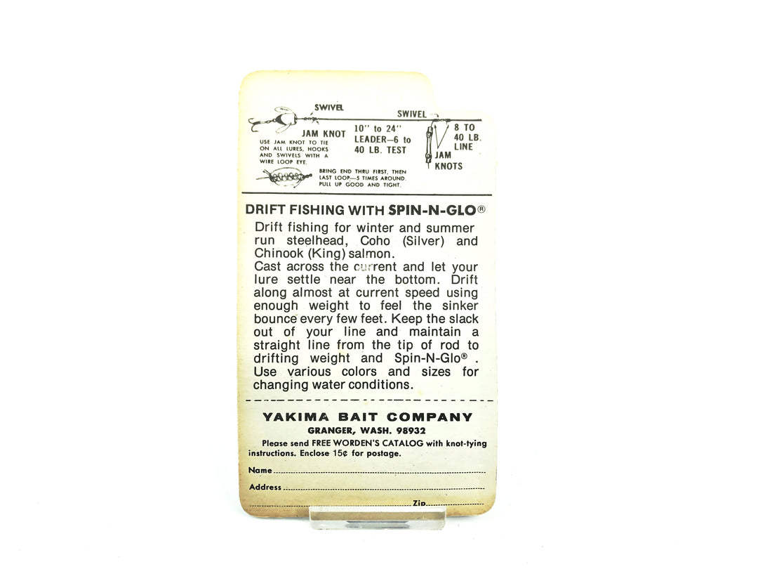 Vintage Worden Spin-N-Glow (Rigged) Drift Bobber Size No.8, Fluorescent Orange Color on Card