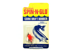 Vintage Worden Spin-N-Glow (Rigged) Drift Bobber Size No.8, Fluorescent Orange Color on Card