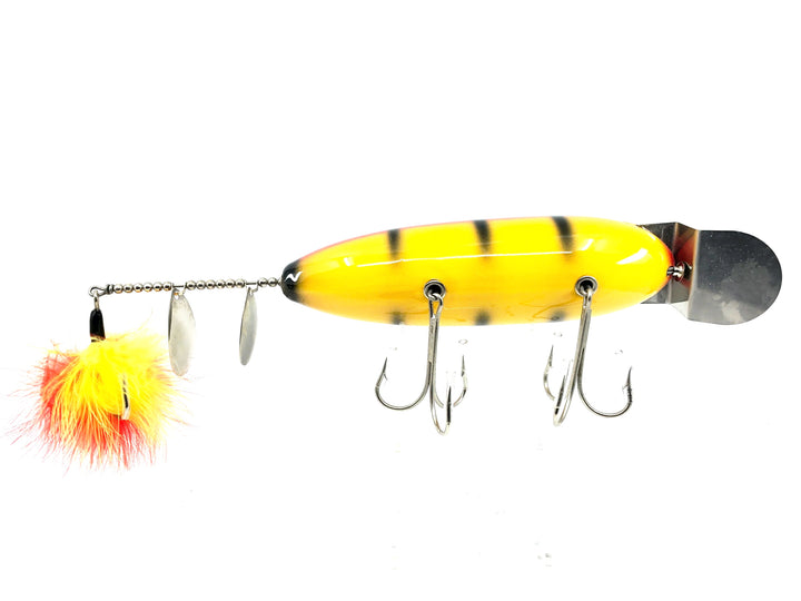 Musky Dan (XXX Lures) Giant Wiggler 14 1/2", Yellow/Red/Black Ribs Color